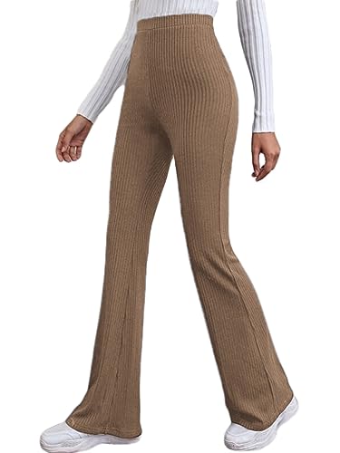 Onsoyours Damen Strick Hose Schlaghose Jogginghose Elastische Bund ohne Knoten Casual Einfarbig Yogahose Sporthose Straight Leg Büro Pants A Kaffee M von Onsoyours