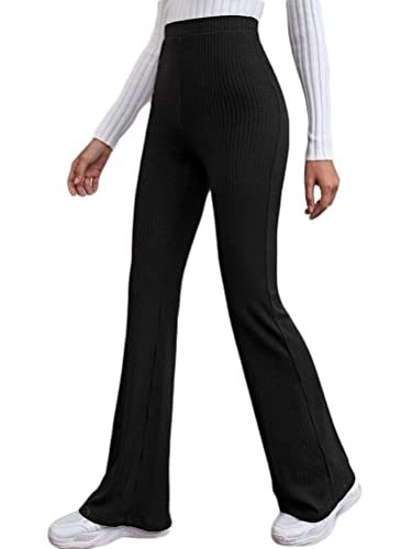 Onsoyours Damen Strick Hose Schlaghose Jogginghose Elastische Bund ohne Knoten Casual Einfarbig Yogahose Sporthose Straight Leg Büro Pants A Schwarz XS von Onsoyours