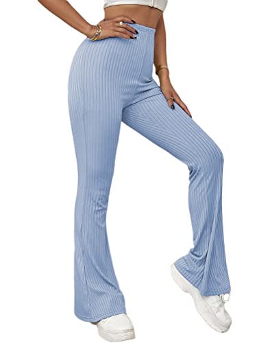 Onsoyours Damen Strick Hose Schlaghose Jogginghose Elastische Bund ohne Knoten Casual Einfarbig Yogahose Sporthose Straight Leg Büro Pants C Blau XS von Onsoyours