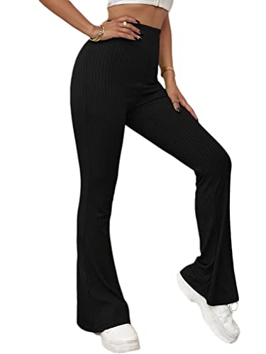 Onsoyours Damen Strick Hose Schlaghose Jogginghose Elastische Bund ohne Knoten Casual Einfarbig Yogahose Sporthose Straight Leg Büro Pants C Schwarz XS von Onsoyours