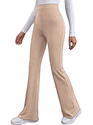 Onsoyours Damen Strick Hose Schlaghose Jogginghose Elastische Bund ohne Knoten Casual Yogahose Sporthose Straight Leg Büro Pants A Khaki XS von Onsoyours