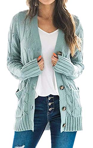 Onsoyours Damen Strickcardigan Offene Cover Up Grobstrick Strickmantel Strickpullover Langarm Strickjacke Sweater Outwear Casual Cardigan mit Taschen Hellgrün XL von Onsoyours