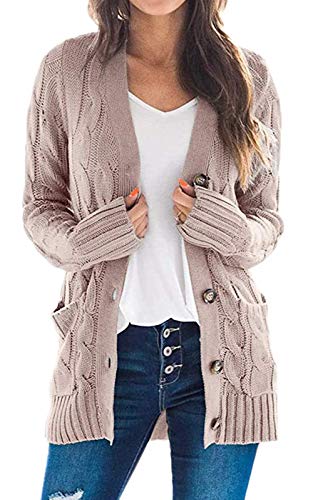 Onsoyours Damen Strickcardigan Offene Cover Up Grobstrick Strickmantel Strickpullover Langarm Strickjacke Sweater Outwear Casual Cardigan mit Taschen Rosa L von Onsoyours