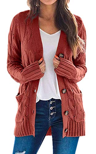 Onsoyours Damen Strickcardigan Offene Cover Up Grobstrick Strickmantel Strickpullover Langarm Strickjacke Sweater Outwear Casual Cardigan mit Taschen Rot L von Onsoyours