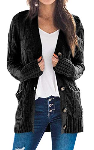 Onsoyours Damen Strickcardigan Offene Cover Up Grobstrick Strickmantel Strickpullover Langarm Strickjacke Sweater Outwear Casual Cardigan mit Taschen Schwarz XXL von Onsoyours