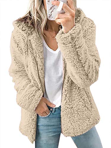 Onsoyours Damen Strickfleecejacke Fleecejacke mit Kapuzen Reißverschluss Damen Strickjacke Cardigan Kapuzenjacke Kapuzenmantel Kurzjacken Herbst Winter Braun 36 von Onsoyours