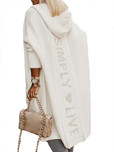 Onsoyours Damen Strickjacke Cardigan Lang Strickmantel Pullover Strickcardigan Kapuzenjacke Outwear Herbst Strick Mäntel mit Tasche A Weiß S von Onsoyours