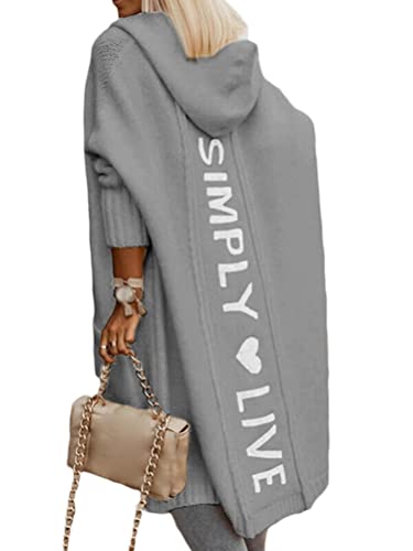 Onsoyours Damen Strickjacke Cardigan Lang Strickmantel Pullover Strickcardigan Kapuzenjacke Outwear Langarm Herbst Strick Mäntel mit Tasche A Grau L von Onsoyours