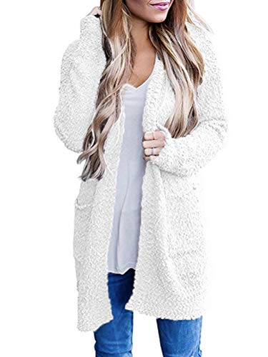 Onsoyours Damen Strickjacke Gestrickt Strickmantel Grobstrick Pullover Open Front Strickcardigan Lang Mantel Verdicken Wollmantel Winterjacke Langstrickjacke Übergroß Lose Outwear A Weiß L von Onsoyours