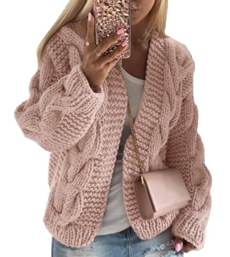Onsoyours Damen Strickjacke Grobstrick Strickmantel strickcardigan Open Front Sweater Cardigan Zopfmuster Kapuze Oversize Strickmante Herbst Winter von Onsoyours