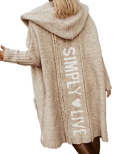 Onsoyours Damen Strickjacke Lang Cardigan Kapuzenpullover Lose Warm Herbst Winter Jacke Mantel mit Kapuze A Hellkhaki M von Onsoyours