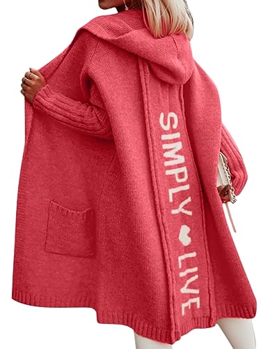 Onsoyours Damen Strickjacke Lang Cardigan Kapuzenpullover Lose Warm Herbst Winter Jacke Mantel mit Kapuze A Orange L von Onsoyours