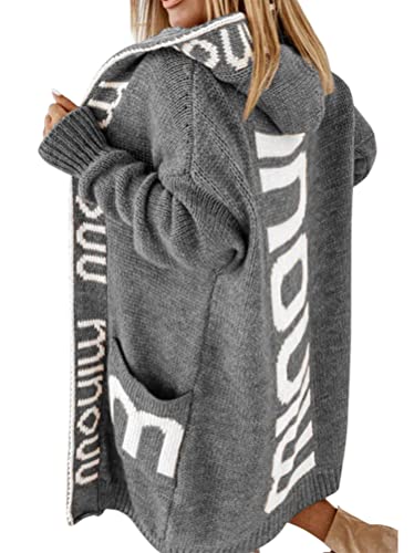 Onsoyours Damen Strickjacke Lang Cardigan Kapuzenpullover Lose Warm Herbst Winter Jacke Mantel mit Kapuze C Grau M von Onsoyours