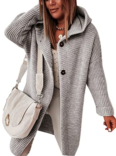 Onsoyours Damen Strickjacke Lang Cardigan Kapuzenpullover Lose Warm Herbst Winter Jacke Mantel mit Kapuze H Grau SA von Onsoyours