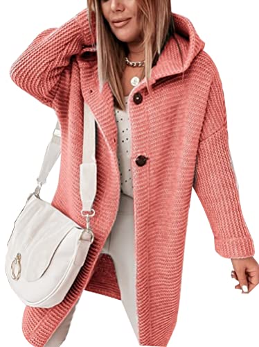 Onsoyours Damen Strickjacke Lang Cardigan Kapuzenpullover Lose Warm Herbst Winter Jacke Mantel mit Kapuze H Orange L von Onsoyours