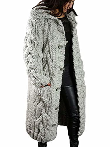 Onsoyours Damen Strickjacke Lang Cardigan Strickmantel Herbst Winter Übergangsjacke Strick Pullover Pulli Sweater Outwear Grobstrick Wintermäntel Hooded Cape Gestrickt Grau XXL von Onsoyours