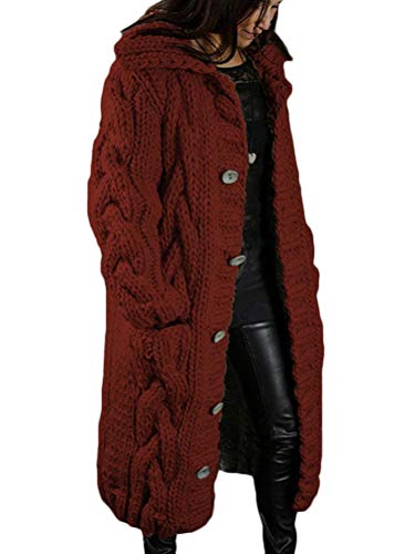 Onsoyours Damen Strickjacke Lang Cardigan Übergangsjacke Strick Pullover Strickmantel Herbst Winter Grobstrick Wintermäntel Pulli Sweater Outwear Cape Gestrickt (L, Rot) von Onsoyours