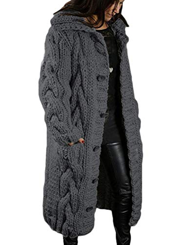 Onsoyours Damen Strickjacke Lang Cardigan Übergangsjacke Strick Pullover Strickmantel Herbst Winter Grobstrick Wintermäntel Pulli Sweater Outwear Cape Gestrickt (M, Dunkelgrau) von Onsoyours