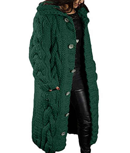 Onsoyours Damen Strickjacke Lang Cardigan Übergangsjacke Strick Pullover Strickmantel Herbst Winter Grobstrick Wintermäntel Pulli Sweater Outwear Cape Gestrickt Grün S von Onsoyours