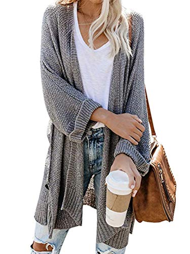 Onsoyours Damen Strickjacke Langarm Casual Cardigan Offene Tops Elegant Lang Outwear Lose Strickpullover Strickmantel Coat Grau 44 von Onsoyours