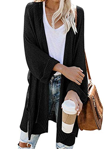 Onsoyours Damen Strickjacke Langarm Casual Cardigan Offene Tops Elegant Lang Outwear Lose Strickpullover Strickmantel Coat Schwarz 44 von Onsoyours