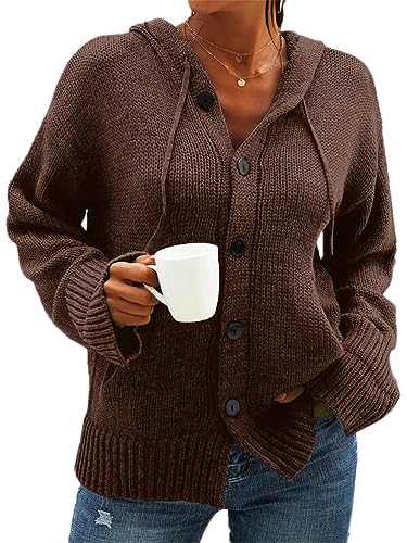 Onsoyours Damen Strickjacke Pullover Cardigan Casual Kurz Strickmantel Oversize Pullover Outerwear mit Kapuze E Braun XL von Onsoyours