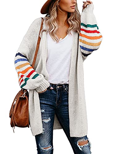 Onsoyours Damen Strickjacke Pullover Langarm Streifen Offene Strickmantel Lang Herbst Winter Casual High Stretchy Cardigan A Weiß XL von Onsoyours