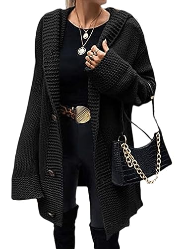 Onsoyours Damen Strickjacke Winter Elegante Gestrickte Strickjacke Outwear Lange Verdicken Cardigan Strickmantel Winterjacke Pullover Pulli Offener mit Taschen B Schwarz M von Onsoyours