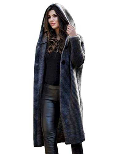 Onsoyours Damen Strickjacke Winter Elegante Gestrickte Strickjacke Outwear Lange Verdicken Cardigan Strickmantel mit Kapuzen Winterjacke Pullover Pulli Offener Ausschnitt (3XL, Schwarz) von Onsoyours