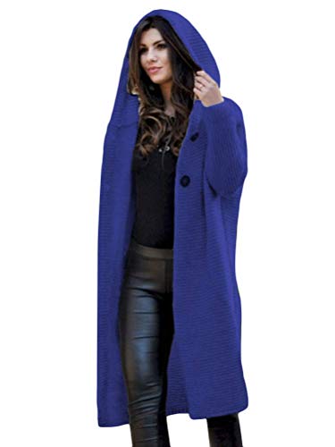 Onsoyours Damen Strickjacke Winter Elegante Gestrickte Strickjacke Outwear Lange Verdicken Cardigan Strickmantel mit Kapuzen Winterjacke Pullover Pulli Offener Ausschnitt (L, Navy Blau) von Onsoyours