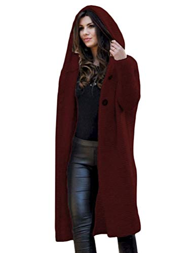 Onsoyours Damen Strickjacke Winter Elegante Gestrickte Strickjacke Outwear Lange Verdicken Cardigan Strickmantel mit Kapuzen Winterjacke Pullover Pulli Offener Ausschnitt Weinrot M von Onsoyours