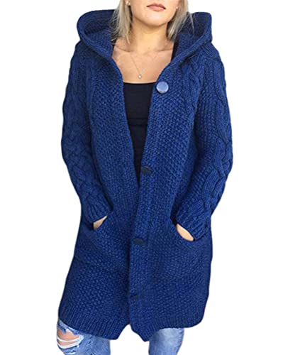 Onsoyours Damen Strickjacke übergangsjacke Herbst Winter Cardigan Kapuzenpullover Outwear Strickmantel Verdicken Winterjacke Sweater A Blau XXL von Onsoyours