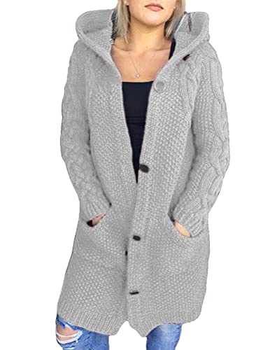 Onsoyours Damen Strickjacke übergangsjacke Herbst Winter Cardigan Kapuzenpullover Outwear Strickmantel Verdicken Winterjacke Sweater A Grau M von Onsoyours