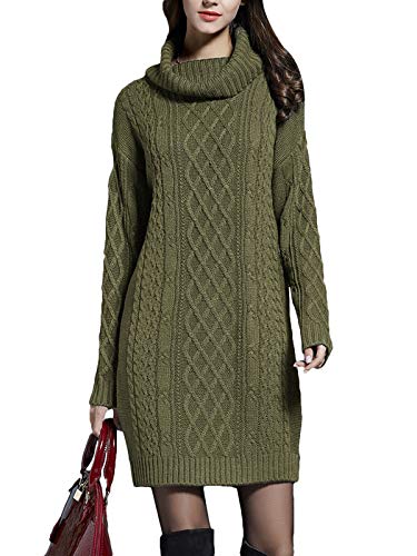 Onsoyours Damen Strickkleid Elegante Pulloverkleid mit Zopfmuster A-Linie Langärmeliges Kleid Strickpullover für Winter Grün 4XL von Onsoyours