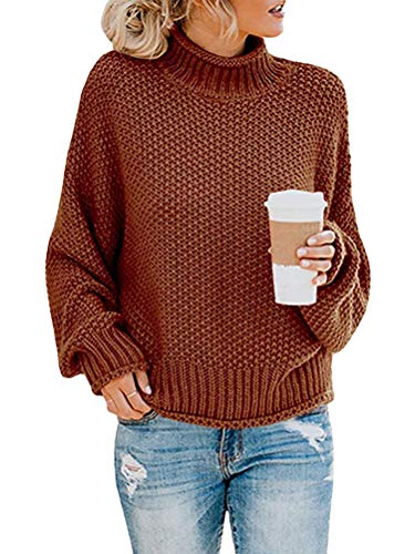 Onsoyours Damen Strickpullover Casual Herbst Winter Sweater Langarm Lose Pulli Jumper Sweatshirt Strickpulli Pullover Rollkragenpullover Streifenpullover A Braun 38 von Onsoyours