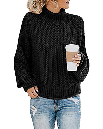 Onsoyours Damen Strickpullover Casual Herbst Winter Sweater Langarm Lose Pulli Jumper Sweatshirt Strickpulli Pullover Rollkragenpullover Streifenpullover A Schwarz 40 von Onsoyours