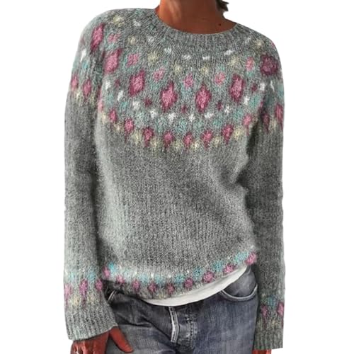 Onsoyours Damen Strickpullover Elegant Rundhals Jumper Pullover Herbst Winter Einfarbiger Warm Pulli Oberteil Streifen Sweater Sweatshirt C02 Rosa XXL von Onsoyours