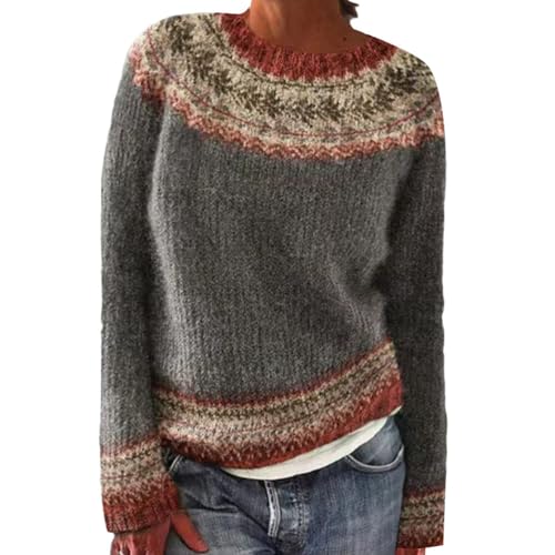 Onsoyours Damen Strickpullover Elegant Rundhals Jumper Pullover Herbst Winter Einfarbiger Warm Pulli Oberteil Streifen Sweater Sweatshirt C03 Grau XXL von Onsoyours