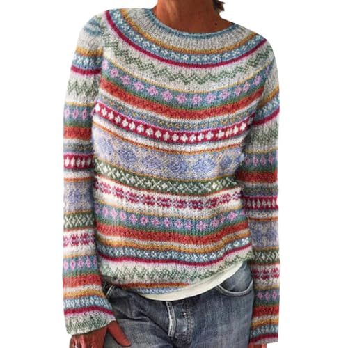 Onsoyours Damen Strickpullover Elegant Rundhals Jumper Pullover Herbst Winter Einfarbiger Warm Pulli Oberteil Streifen Sweater Sweatshirt C04 Mehrfarbig XXL von Onsoyours