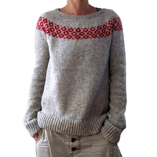 Onsoyours Damen Strickpullover Elegant Rundhals Jumper Pullover Herbst Winter Einfarbiger Warm Pulli Oberteil Streifen Sweater Sweatshirt C12 Rot M von Onsoyours