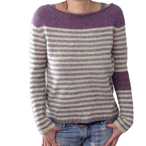 Onsoyours Damen Strickpullover Elegant Rundhals Jumper Pullover Herbst Winter Einfarbiger Warm Pulli Oberteil Streifen Sweater Sweatshirt C14 Violett M von Onsoyours