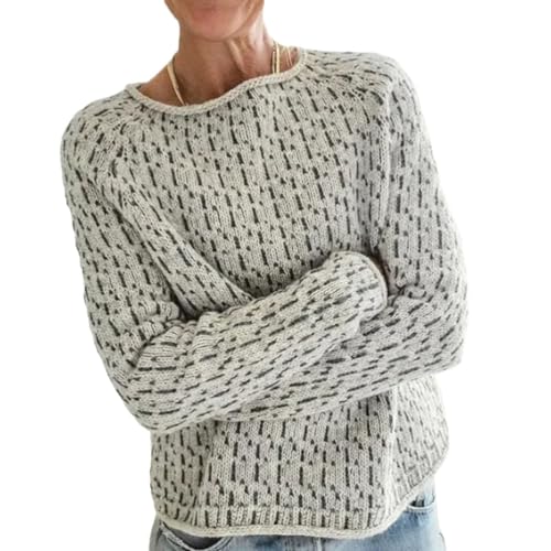 Onsoyours Damen Strickpullover Elegant Rundhals Jumper Pullover Herbst Winter Einfarbiger Warm Pulli Oberteil Streifen Sweater Sweatshirt C15 Grau XXL von Onsoyours