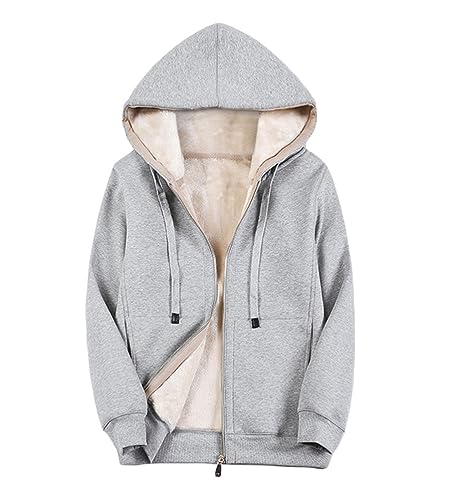 Onsoyours Damen Sweatjacke Gefüttert mit Kapuze Herbst Winter Warm Pullover Frauen Innenfutter Kapuzenjacken Kapuzenpullover Outwear Hoodie A Grau L von Onsoyours