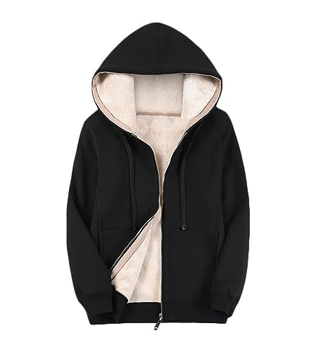 Onsoyours Damen Sweatjacke Gefüttert mit Kapuze Herbst Winter Warm Pullover Frauen Innenfutter Kapuzenjacken Kapuzenpullover Outwear Hoodie A Schwarz L von Onsoyours