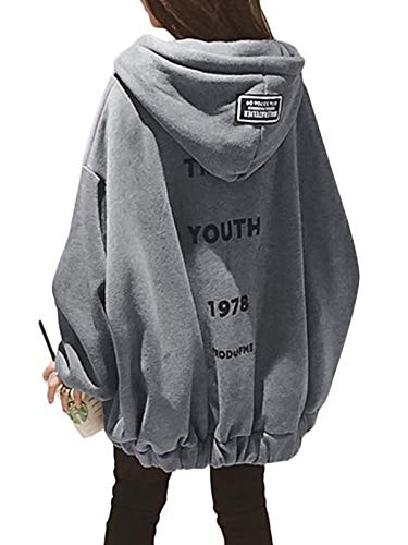 Onsoyours Damen Sweatjacke Herbst Winter Hoodie Sweatshirt Jacke Pullover Oberteile Jacke Kapuzenpullover V Ausschnitt Brief Pulli mit Kordel und Zip Grau M von Onsoyours