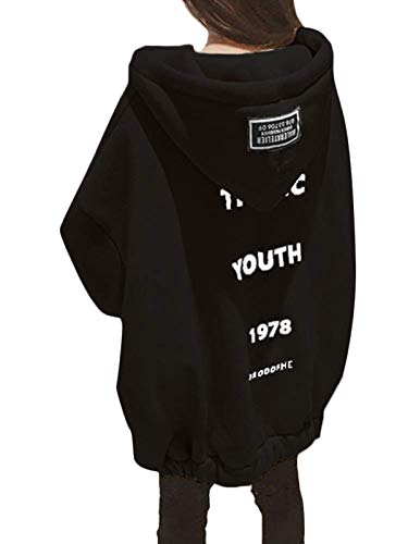 Onsoyours Damen Sweatjacke Herbst Winter Hoodie Sweatshirt Jacke Pullover Oberteile Jacke Kapuzenpullover V Ausschnitt Brief Pulli mit Kordel und Zip Schwarz XXL von Onsoyours