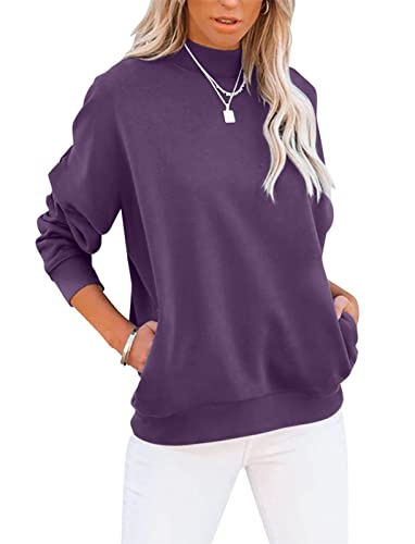 Onsoyours Damen Sweatshirt Freizeit Einfarbig Rollkragen Langarmshirt Pullover Herbst Winter Leichtes Sweatshirt Tops Oberteile Mit Taschen A Violett S von Onsoyours