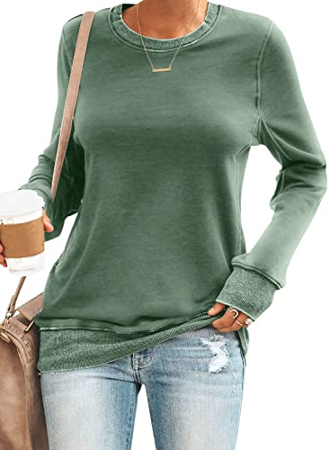 Onsoyours Damen Sweatshirt Langarmshirt Einfarbig Casual Rundhals Pullover Herbst Winter Elegant Basic Tunika Tops Oberteile A Grün L von Onsoyours