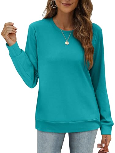 Onsoyours Damen Sweatshirt Pullover Frühling Rundhals Pulli Casual Oberteile Langarm Tops A Türkis M von Onsoyours