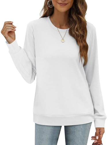 Onsoyours Damen Sweatshirt Pullover Frühling Rundhals Pulli Casual Oberteile Langarm Tops A Weiß M von Onsoyours
